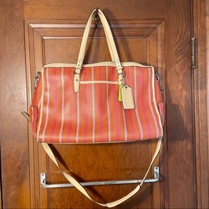 Coach pink/lime legacy ticking diaper bag or laptop bag